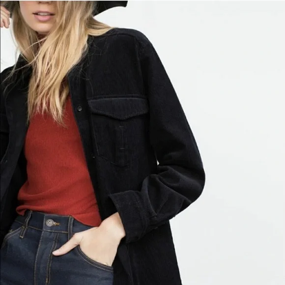 Zara Long Corduroy Overshirt Jacket - Picture 4 of 12